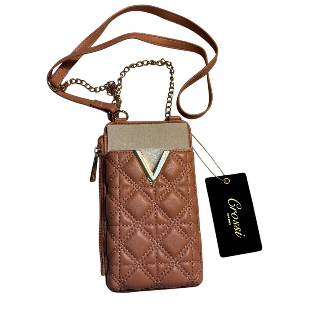 NEW Grossi Crossbody Bag Quilted Blush Pink Phonecase Gold Chain Strap NWT